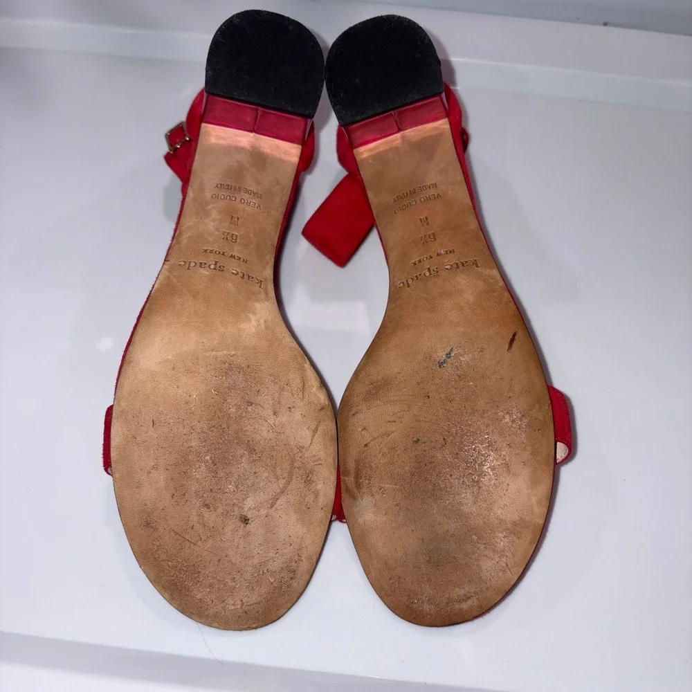 Suede Block Heel Ankle Strap Sandals Womens 6.5 Red Kate Spade